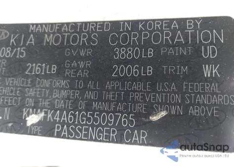 2016 Kia Forte Lx z USA, uszkodzony, nr VIN KNAFK4A61G5509765